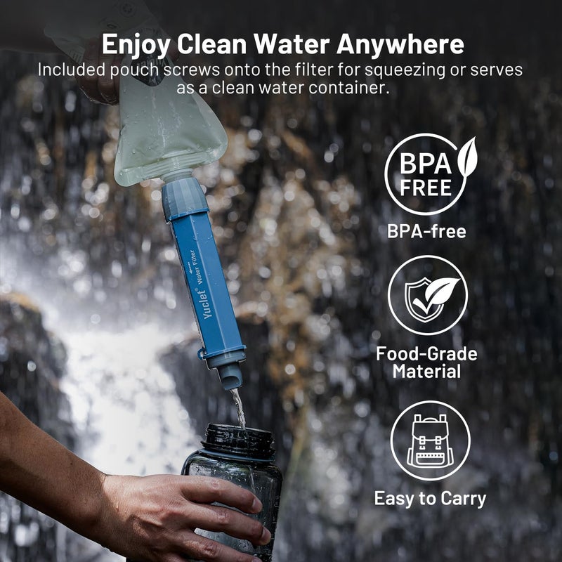 Yuclet Gravity Water Filter System w/ 2-Gal Bag & 0.1-Micron Water Filter Straw, Gravity-Fed Water Filtration System Water Purifier Survival for Camping, Backpacking, Hiking & Emergency Preparedness - Image 4
